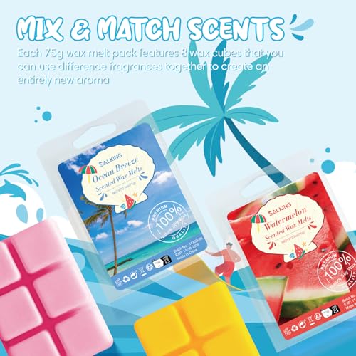 Summer Scented Wax Melts, Soy Wax Melts Gift Set, Wax Cubes/Tarts for Warmer - Ocean Breeze, Coconut, Mojito, Vanilla Ice Cream, Pineapple, Watermelon, Pink Sands, Night, 8x2.6 oz - Image 6