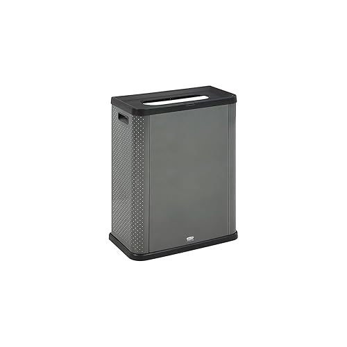Rubbermaid Commercial Products Contenedor elevado, bote de basura o cubierta decorativa de metal de tres lados, vertedero de 23 galones, gris oscuro