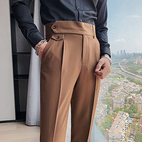 Men's Classic Fit Cotton Stretch Pants Flex Flat Front Straight Fit Pant Lightweight Sweatpants Chino Pant (31,Brown)2