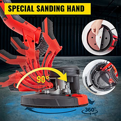 Image of VEVOR Drywall Sander 750W, Electric Sander Variable Speed 800-1750RPM, Drywall Sander Foldable Sheetrock Sander, with Telescope Handle, Vacuum Bag Drywall Sanders 6 Sand Pads
