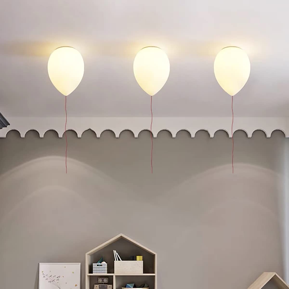 Balonowa lampa sufitowa, biała, prosta i piękna, dekoracyjny żyrandol do salonu, sypialni, pokoju dziecięcego, chłopięcego, dziewczęcego, żarówka 7 W.