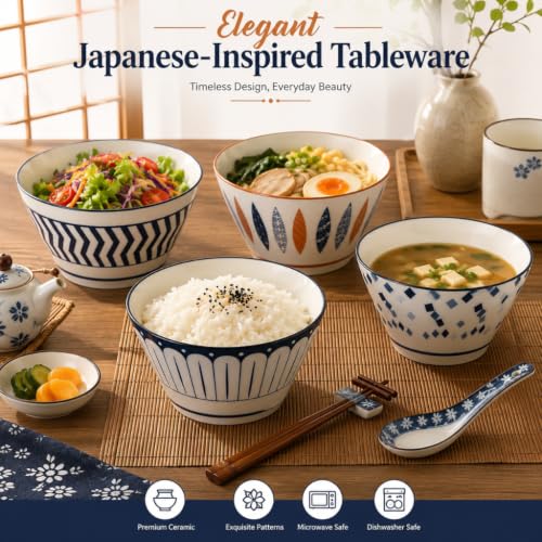 Image of Ceamic Bowl Set of 6, Microwave Safe Dinner Bowls, BPA & Lead-Free Stoneware Serving Bowls, Chip Resistant Floral Bowls for Snacks, Rice, Fruits & Salad, Elegant Kitchenware for Dining Gifting