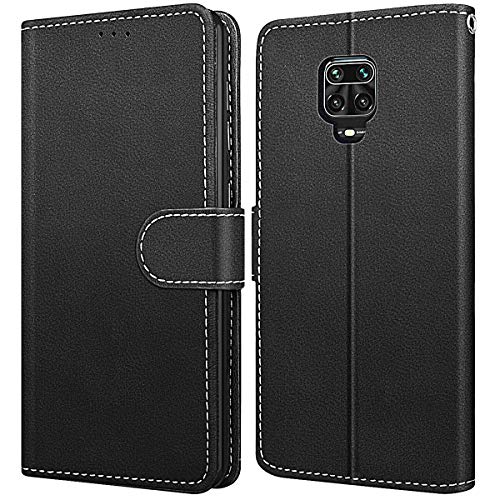 WE LOVE CASE Coque pour Xiaomi Redmi Note 9s/9 Pro/9 Pro Max Étui Housse en Cuir Portefeuille avec Fentes de Cartes, Fonction Support, Fermeture Magnétique Flip Cover - Noir Cover