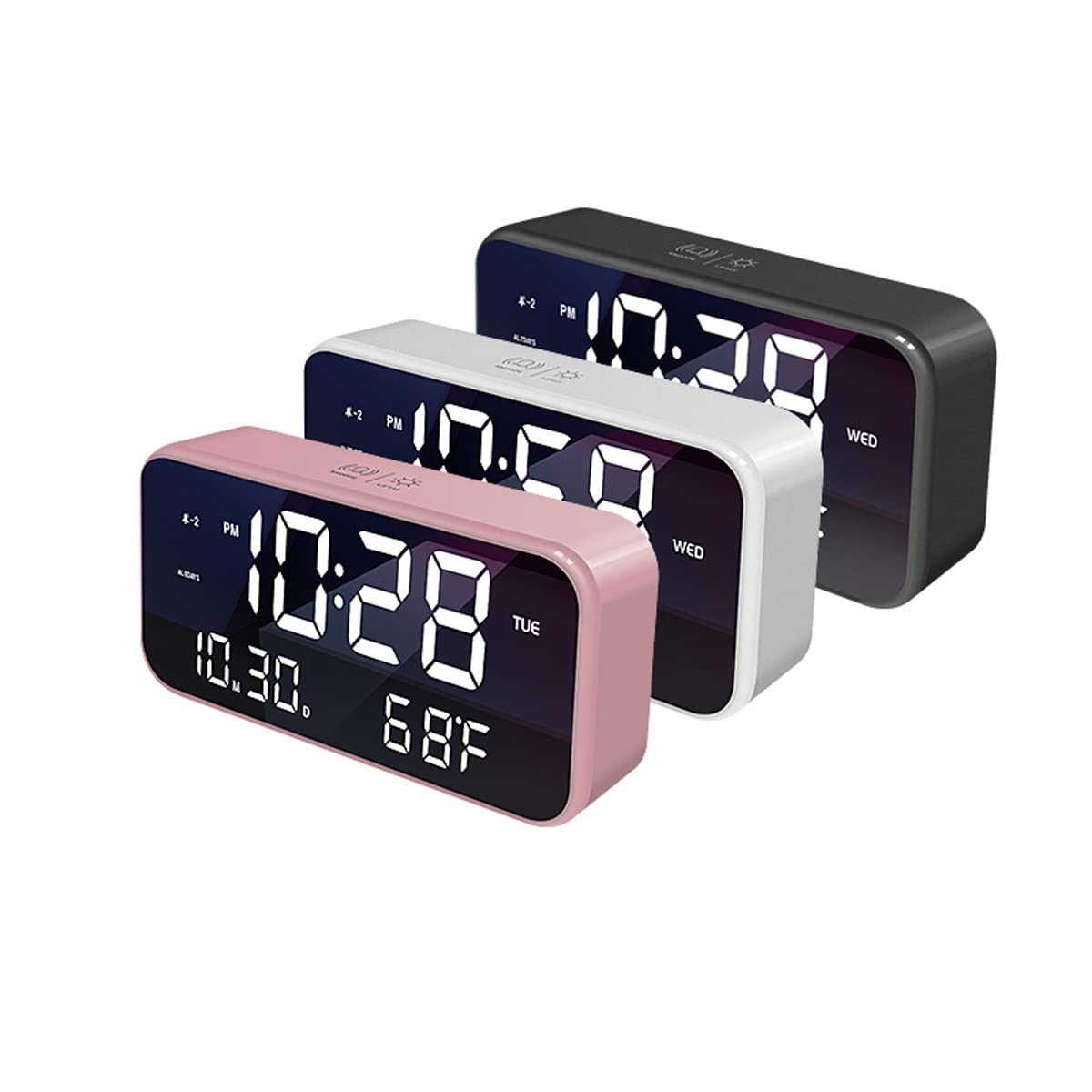 Cyfrowy budzik LED z muzyką - elektroniczny budzik z ładowaniem przez USB z aktywowanym głosem trybem oszczędzania energii, funkcją drzemki, regulacją jasności, 3 grupami trybów alarmowych (kolor: B