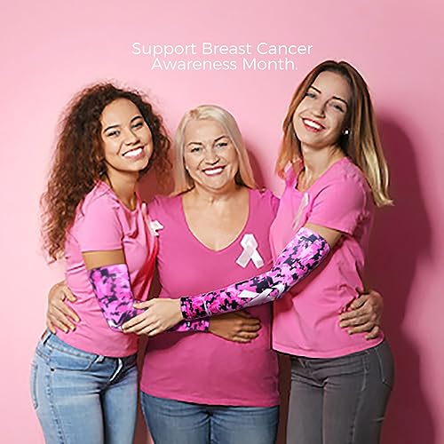 COOLOMG Pink Arm Sleeves Breast Cancer Awareness Month Compression Sleeves for Baseball Football Basketball S4