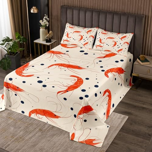 Erosebridal Kids Lobster Quilt Set Coastal Ocean Bedspread Set for Boys Girls Teen Cute Bedroom Decor,Red Lobster Quilted Wild Sea Marine Coverlet Sets,Twin