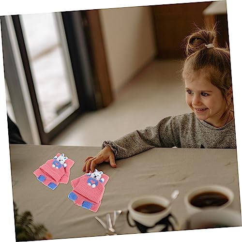 Homoyoyo 3pairs Cartoon Knitting Gloves for Boy Girl Flap Cover Half Finger Design for Comfort and Warmth Adorable Gloves for Outdoor Sports and Everyday Wear4
