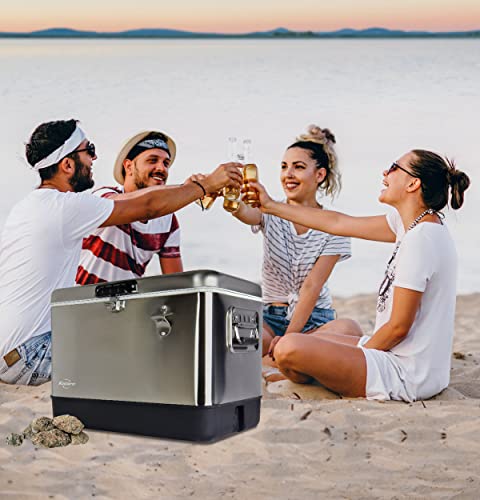 Koolatron Ice Chest Cooler - Portable Ice Bucket with Bottle Opener, Vintage Style, Insulated for Camping, Beach, Picnic, RV, BBQs, Tailgating, Fishing, Stainless Steel 85 Can Ice Box, 51L (54 qt) by Koolatron - Image 3