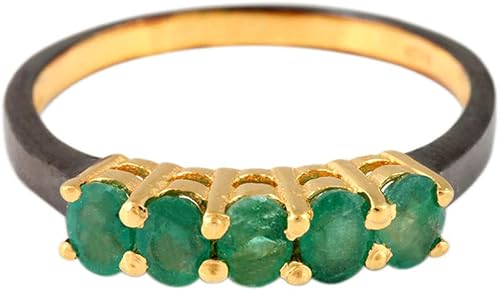 Anillo de esmeralda natural hecho a mano en plata de ley 925 con 1.05 cts. esmeralda Anillos de piedra natal de cinco piedras preciosas para mujer