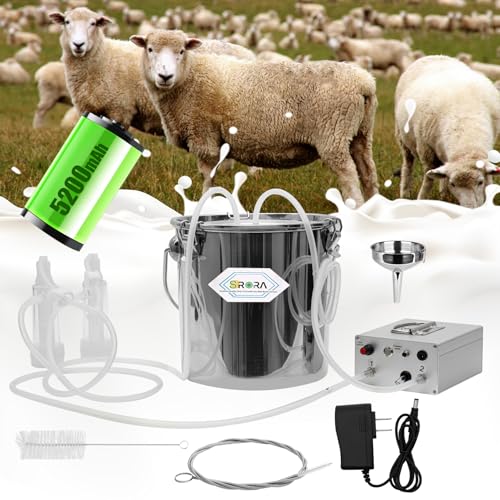 5L Goat Milking Machine, Rechargeable Battery Adjustable Pulse Vacuum Electric Goat Milking Machine,Portable Milking Machine,Individual Pulsation Adjustment, Udder Protection