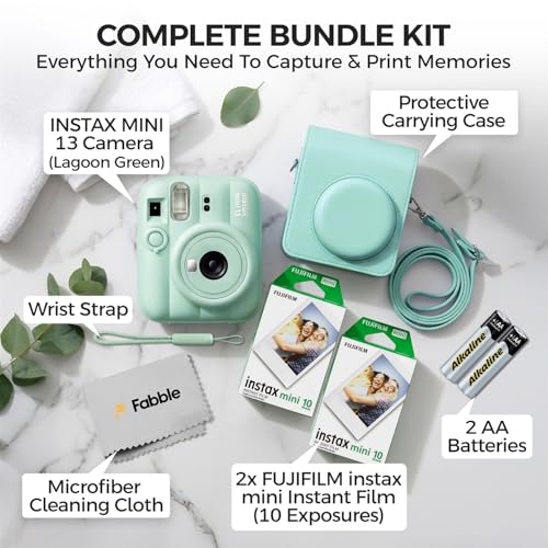 Image of FUJIFILM INSTAX MINI 13 Instant Film Camera Lagoon Green Bundle with Caiul Groovy Case, INSTAX Mini Twin Pack Film 20 Exposures, Automatic Exposure, Close-Up Mode, Selfie Mirror