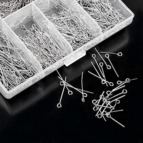 Changrongsheng 6 Sizes Eye Pins for Earrings Small Eye Pins Silver Iron Plating Metal Wire Open Eye Head Pins Earring Making Pins Jewelry Finding Pendant Necklace Repair with Box 42/31/28/24/21/17mm
