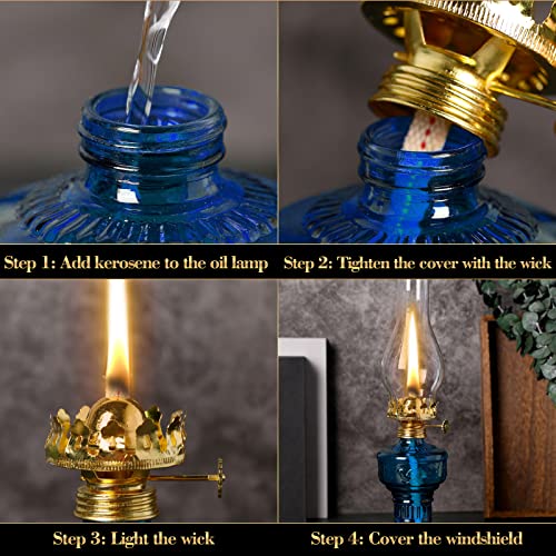 Image of 2 Pcs Oil Lamps for Indoor Use, Hurricane Kerosene Lamp, Blue