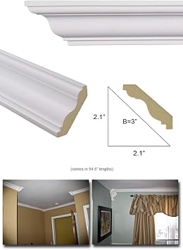 Crown Molding - Polyurethane Crown Moulding Manufactured with a Dense Architectural Compound (Not Styrofoam). Breadth 3. 6 pcs. Total Length 47 ft.