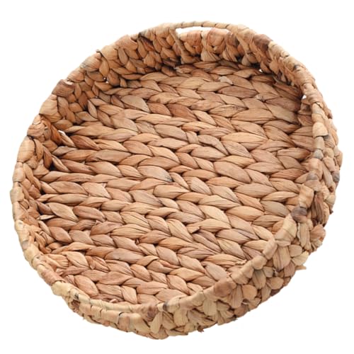 HOLIDYOYO Woven Fruit Basket Vanity Basket Wicker Serving Platter Round Key Bowl Straw Veggie Basket Jewelry Plate Weaving Storage Basket Toy Basket Woven Table Basket Decor