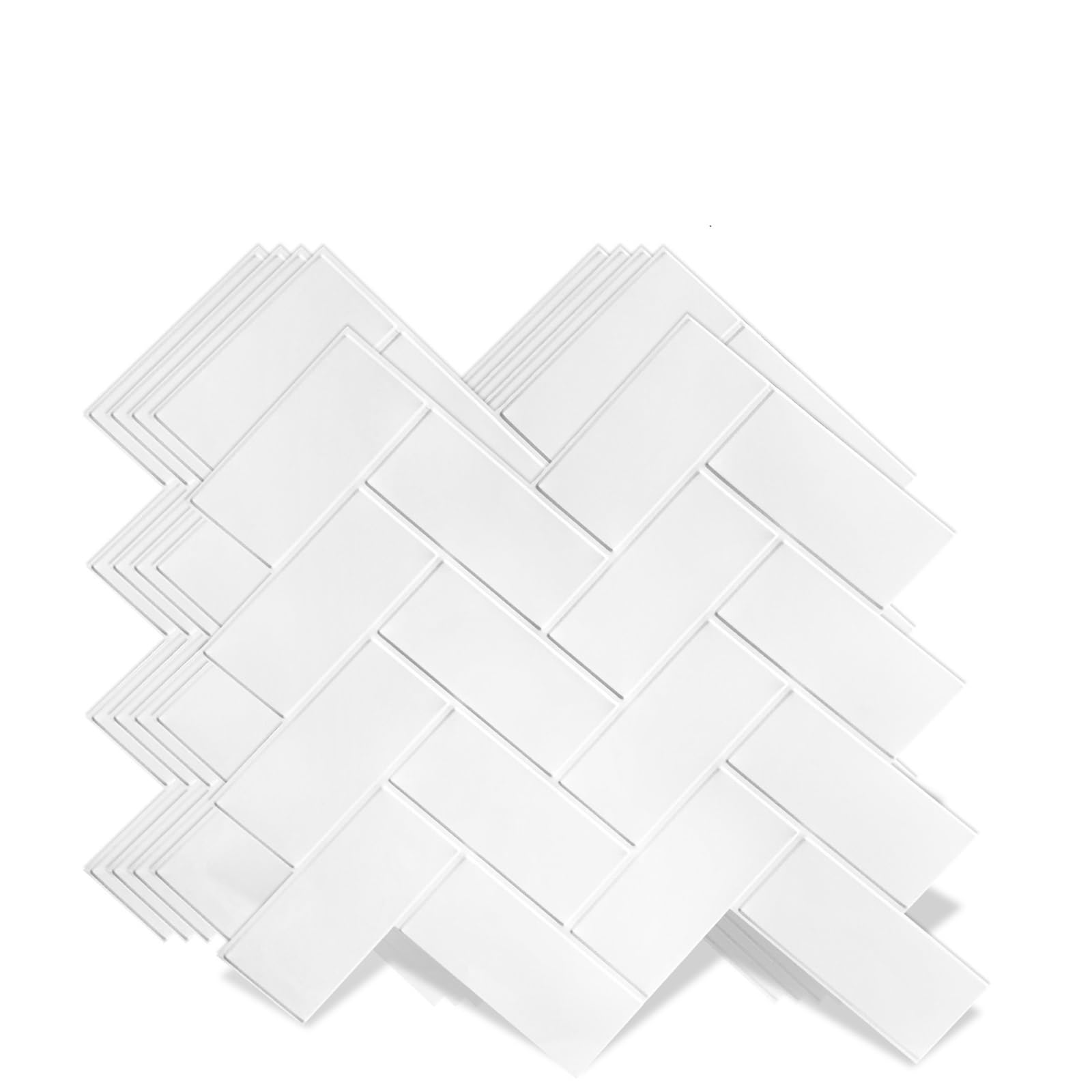 Splashback for Kitchen 5/10Sheet Stick On Self-Adhesive Tile White Peel and Tiles for Kitchen and Bathroom Herringbone and Back Splash(VP401-5PCS)