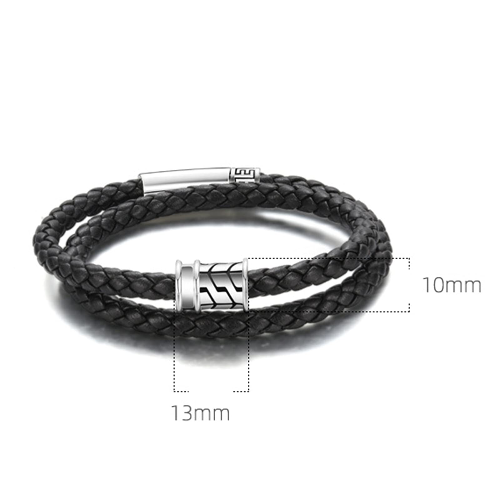 LYGXWJFC Herren-Armband aus echtem Leder, geflochtenes Seil – 925er-Sterlingsilber, klassischer handgefertigter geflochtener schwarzer Armreif, Biker-Punk-Bänder, polierter Schutzschmuck