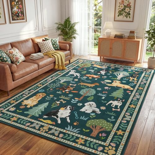 Tapete decorativo 5x7 lavado animal estampado verde oscuro miniatura 7