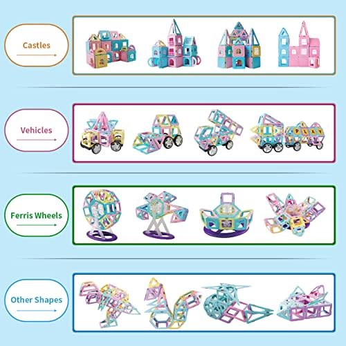 Magnetic Tiles Toys for Kids, 3D Magnets Building Blocks Set Construction Toys for 3+ Year Old Girls, Educational STEM Learning Toys Gifts for Toddlers Boys Girls - 156pcs 4 51maBeCTd+L. AC
