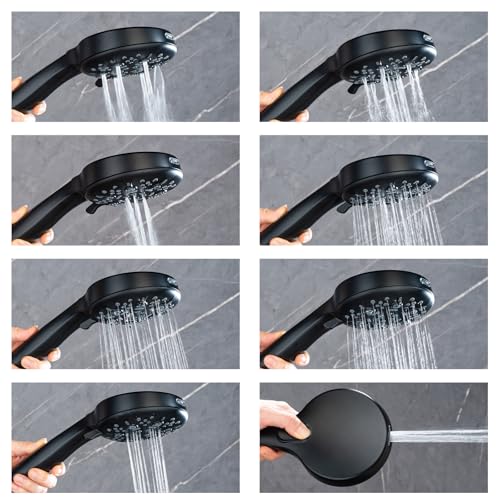 Joyrain Cabezal de Ducha con Aumento de Presión 8 Ajustes y Pistola de Rociado 2 en 1 para Ducha de Alta Presión y Limpieza Fácil de Bañera/Azulejo/Suelo, Cumple Normas de EE. UU. (Negro Mate) miniatura 2