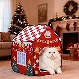 LUCKITTY Christmas Folding Cat House (19x19x25in) Indoor - Festive Pet Tent Cabin, Portable Kitty Play & Sleep Shelter