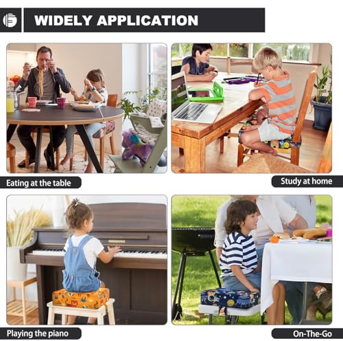 Image of Toddler Booster Seat for Dining Table, Portable Booster Seat for Kitchen Chair, 4 Inch High-Density Foam Cushion with Adjustable Safety Straps and Non-Slip Bottom, Perfect for Kids Travel and Daily