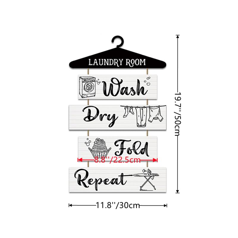 Rustic Laundry Sign with Hang Rope - Wooden Wall Decor for Home Decoration Housewarming Gift - White, 30.48 cm (L) x 45.21 cm (W) - Image 2