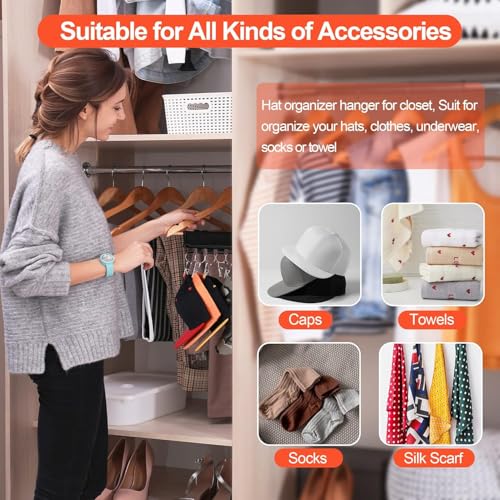 Hat Rack for Baseball Caps Hat Organizer Holder for Hanger & Room Closet Display, 2Pack 10 Hat Storage Clips for Hang Ball Caps Beanie, for Men Gift, Not Including Hangers & Hats (2PC Black) by Binboov - Image 2