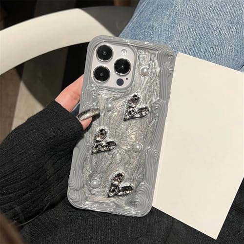 Coque silicone iPhone 13 Pro Max ondulée papillon perle crème INS