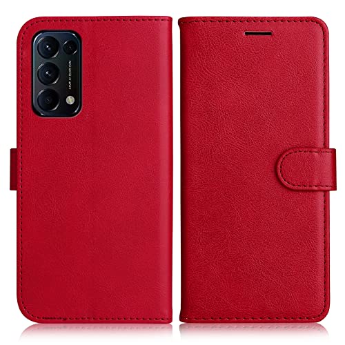 DENDICO Coque pour Oppo Find X3 Lite, PU en Cuir Coque Portefeuille Étui Housse, Design Classique TPU Coque pour Oppo Find X3 Lite, Rouge