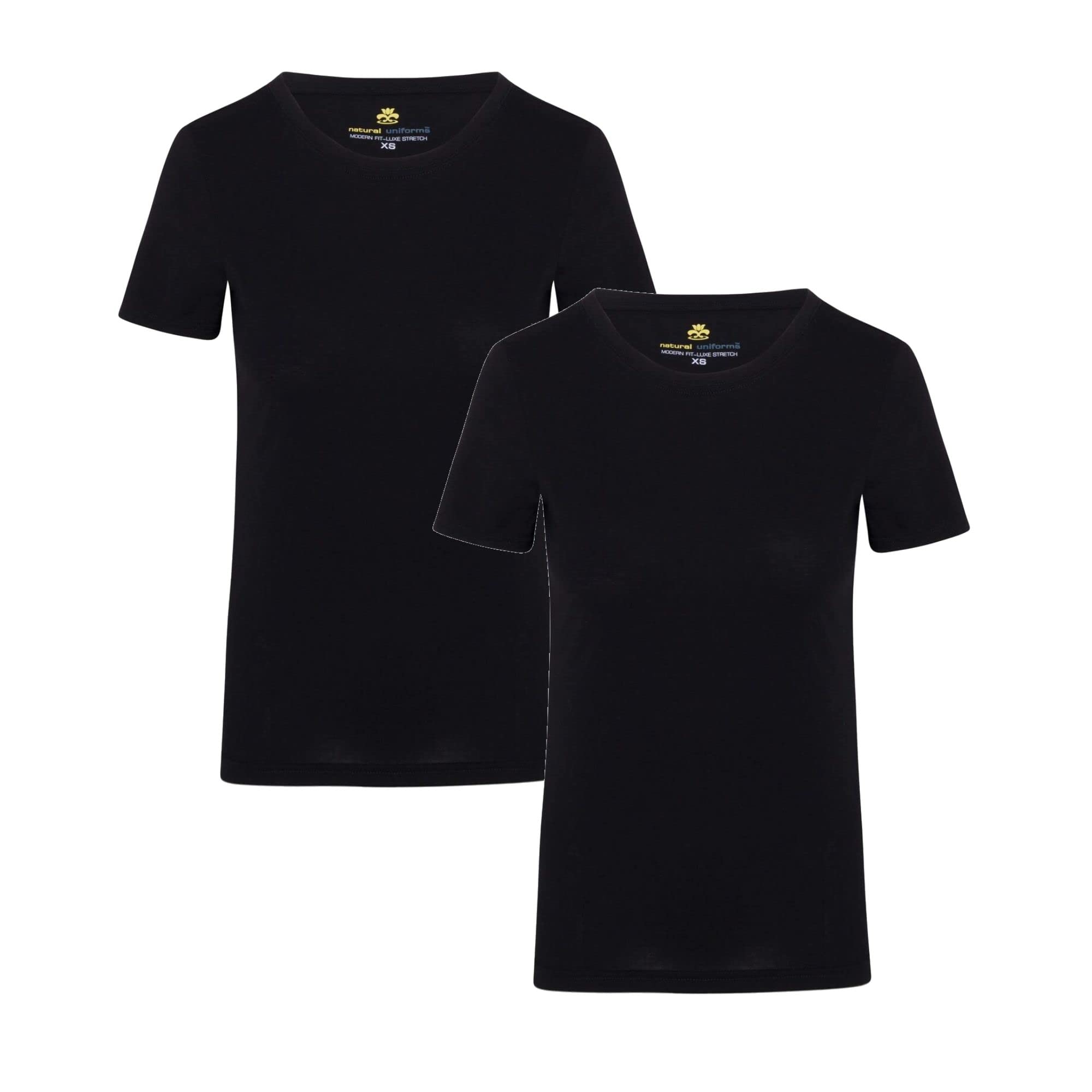 ACTIVE UNIFORMS Women's Short Sleeve Round-Neck T-Shirt Under Scrub 2 Pack (Black, Large)