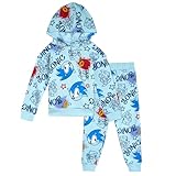 SEGA Sonic The Hedgehog Little Boys Fleece Pullover Hoodie and Jogger Pants Outfit Set Graffiti Teal Blue 7-8