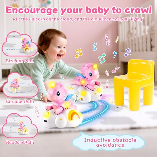 Jouet Bébé Licorne Nuage 2-en-1, 3 Étapes de Développement pour Le Temps sur Le Ventre et la Rampante, avec Lumières et Musique, Jouet Sensoriel Détachable, Idée Cadeau (Noël/Anniversaire) 6-36 Mois – Image 4