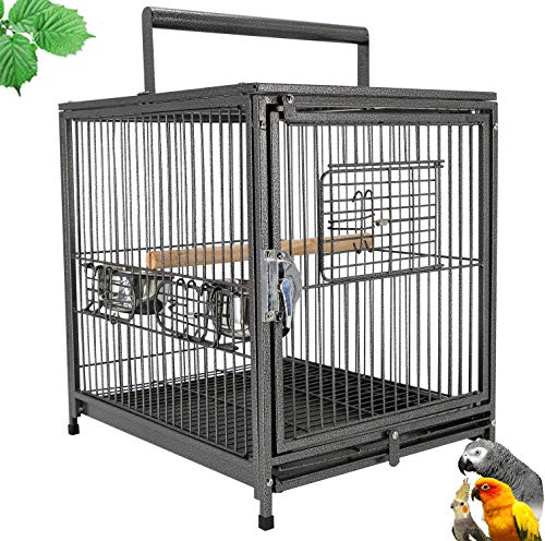 Image of Portable Heavy Duty Travel Bird Parrot Carrier Cage Feeding Bowl Play Stand with Handle