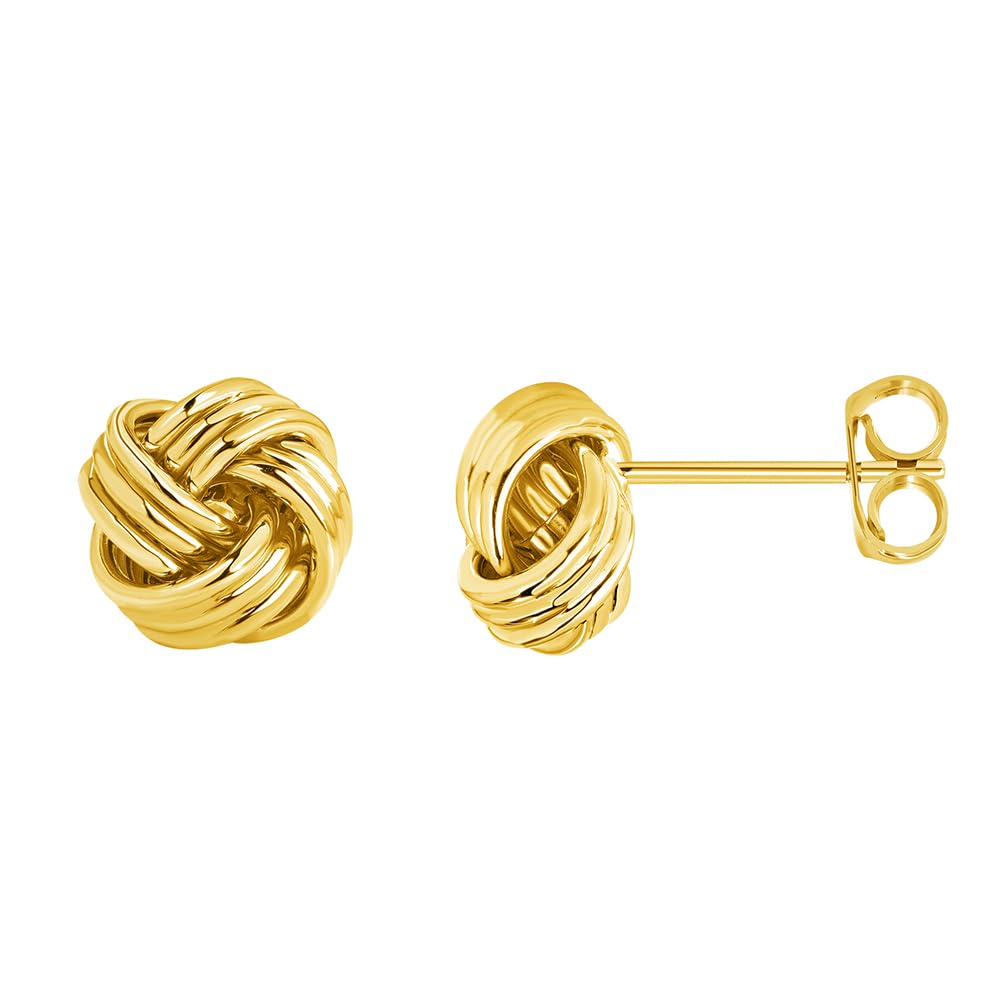 Solid 14k Yellow Gold Twisted Love Knot Stud Earrings - 9mm to 11mm