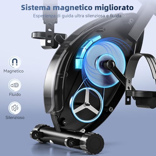 VANNECT Cyclette Pieghevole con Schienale e Monitor LCD Misurazione Manuale Delle Pulsazioni, Cyclette da casa con resistenza magnetica regolabile portata 150Kg con Comodo Cuscino del Sedile - Immagine 1