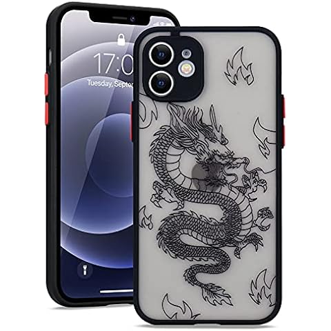 Urarssa Compatible with iPhone 12 Case Fashion Cool Dragon Animal 3D Pattern Design Frosted PC Back Soft TPU Bumper Shockproof Protective Case Cover for iPhone 12 6.1 inch, Black Cover