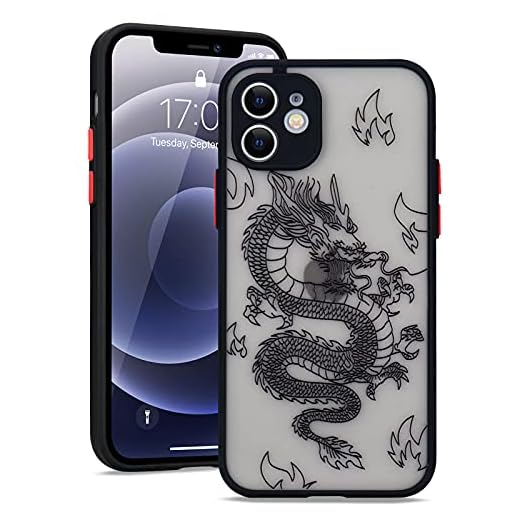 Urarssa Compatible with iPhone 12 Case Fashion Cool Dragon Animal 3D Pattern Design Frosted PC Back Soft TPU Bumper Shockproof Protective Case Cover for iPhone 12 6.1 inch, Black