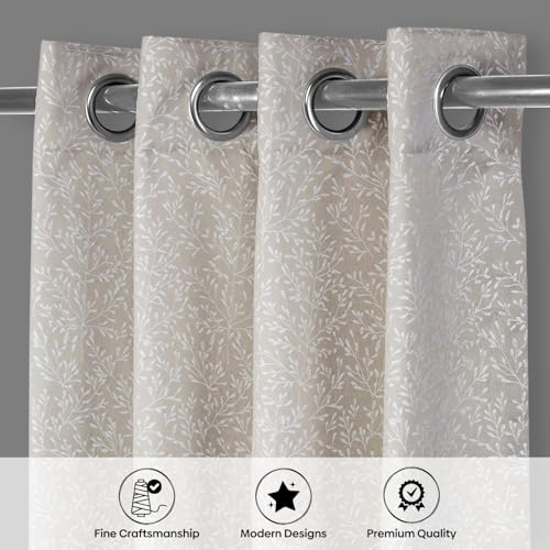 Image of haus & kinder Printed Jacquard Window Curtains 5 Feet Long Pack of 2 Window Curtains, 5 Feet Curtains for Window (Willow Breeze, Ivory Nature 130x152 CM)