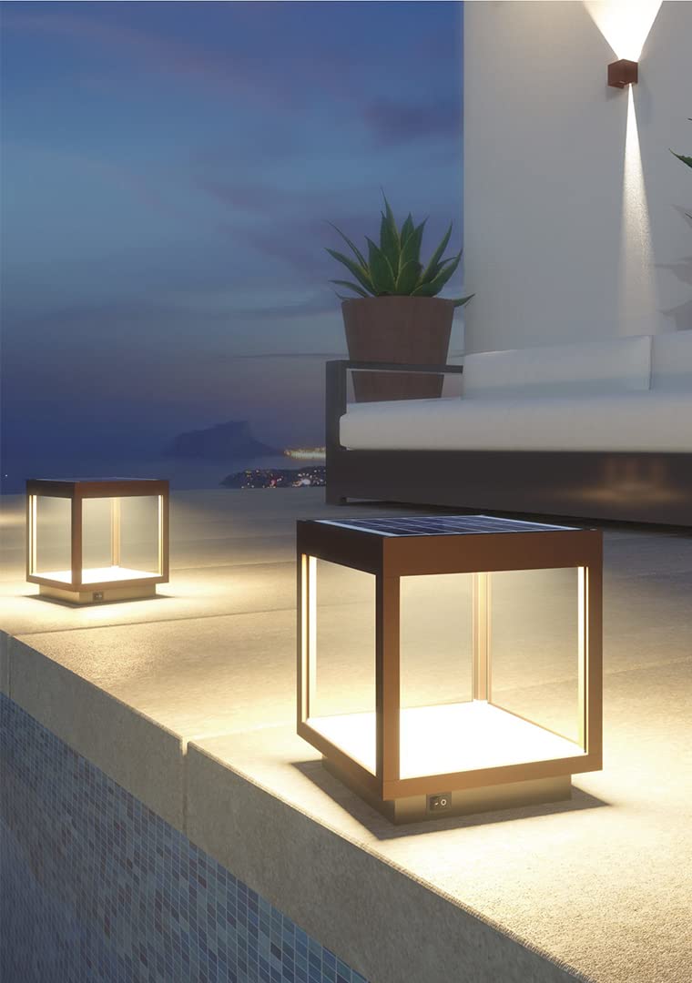 BENEITO FAURE Lanterna Visor Solar da Esterno IP65 - Lampada da Tavolo a Led in Alluminio a Energia Solare con Pannello Integrato 3.5W 120° flusso luminoso di 460 lumen (Corten)
