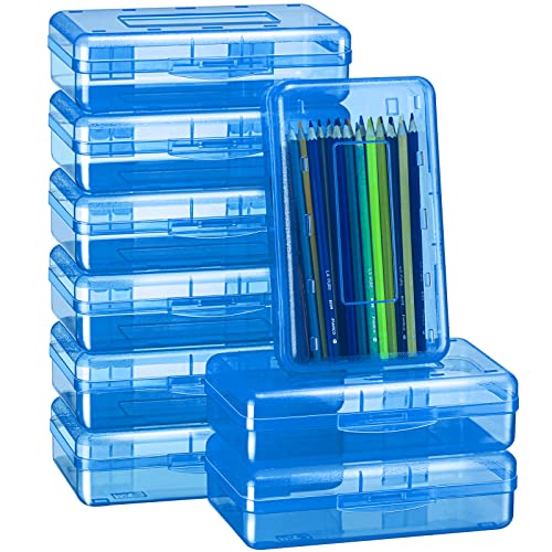 Image of Fainne 24 Pack Clear Plastic Pencil Box,Blue | Stackable Organizer for School Supplies, Large Case for Crayons Markers, Snap-lid Keeps Stationery Secure, Bulk Set