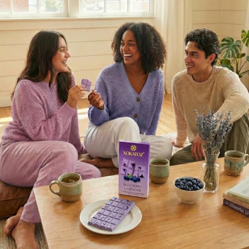 Image of XOKATOZ Exotic Premium Couverture Belgian Chocolate - 1 Blueberry Lavender Flavoured White Chocolate Bars - Gift set - Pack of 1, 75g (75g x 1)