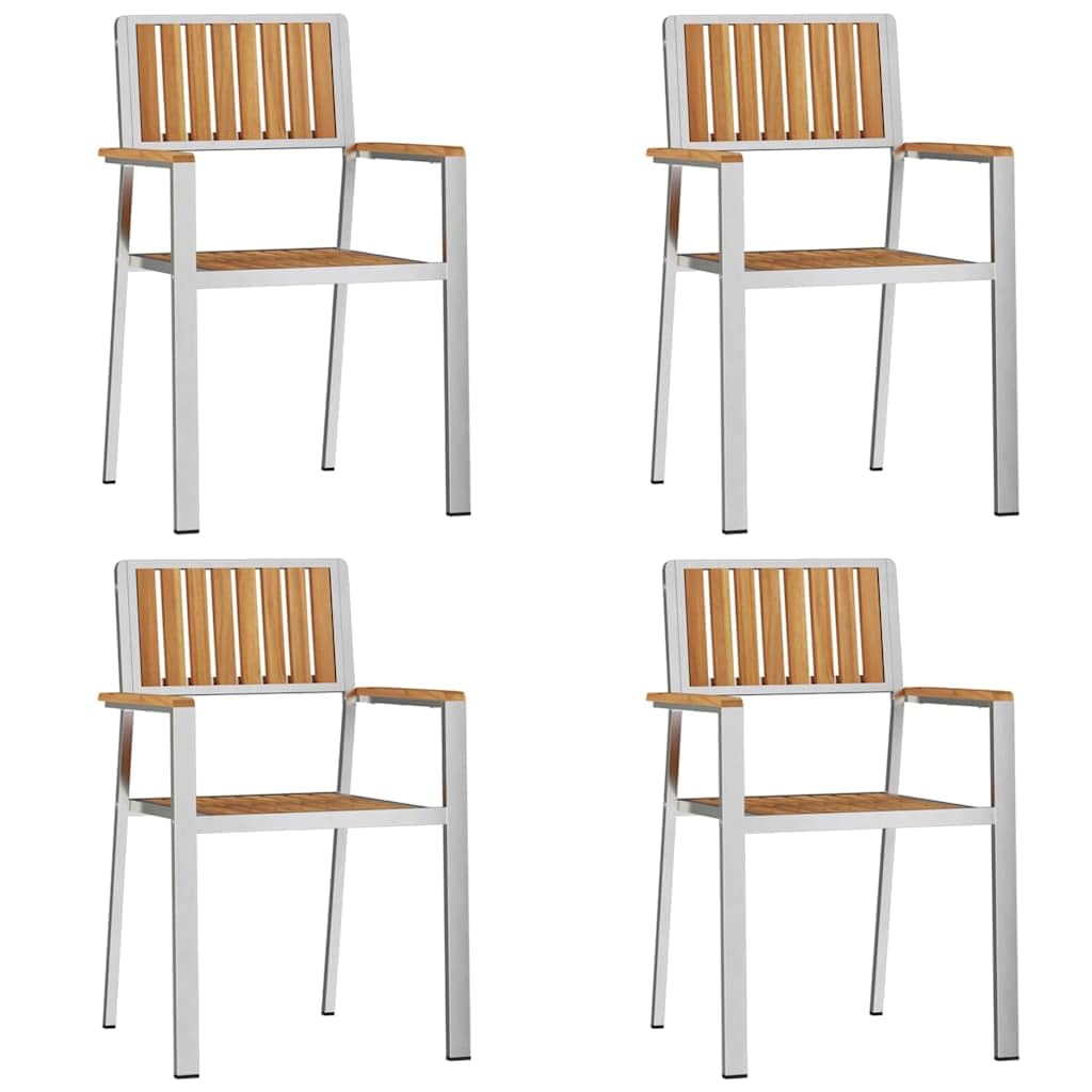 5-częściowy zestaw stołów outdoorowych, brązowe, lite drewno tekowe, stół ogrodowy, stół tarasowy z ramą ze stali nierdzewnej, na taras, balkon, do ogrodu, idealny do jedzenia, pikniku i