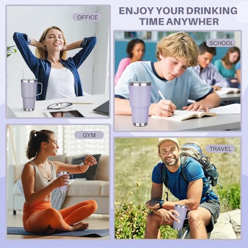 Image of 30 oz Tumbler with Handle, Stainless Steel Insulated Tumbler with Lid and Straw, Double Wall Vacuum Insulated Coffee Mug Tumbler, Insulated Coffee Thermal Cup for Cold and Hot (Light Purple)