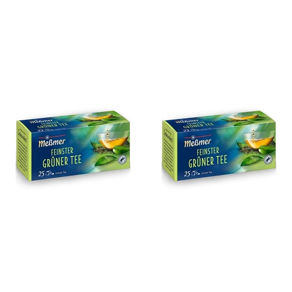Meßmer Feinster Grüner Tee | herb-frisch | 25 Teebeutel | Vegan | Glutenfrei | Laktosefrei (Packung mit 2)