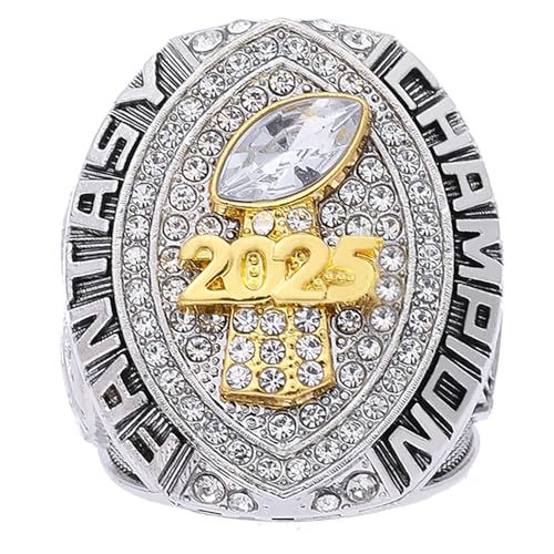 Image of 2025 Fantasy Football Championship Ring | Heavy FFL Champion Trophy Ring | Gold Silver Tone Plated Award Trophy for Fantasy Football League Winner