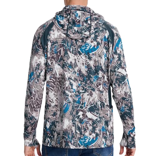 Image of Men's UPF 50+ Hoodie Shirt with Mask Long Sleeve Permanent UV Sun Protection Neck Gaiter Performance T for Outdoor