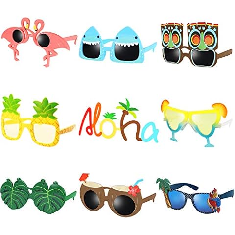 Ocean Line Luau Party Sunglasses - 9 Pairs Funny Hawaiian Glasses, Tropical Fancy Dress Props, Fun Summer Kids Party Favors, Beach Themed Party Supplies Decoration Cover