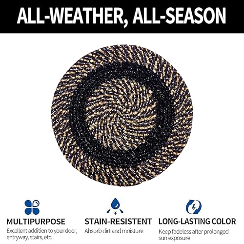 Image of Cotton Round Doormat for Entrance|Handmade Cotton Doormat | Quick Dry, Washable Door Mat for Home, Bathroom & Bedroom - 16 Inch Small (Sky-Coffee)
