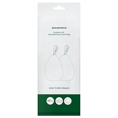 Miniatura 9 de SONGMICS Bolsas de basura para botes de basura de 12-14.5 galones (45-55 litros), bolsas de basura con cordón para cocina, preseparadas, código de